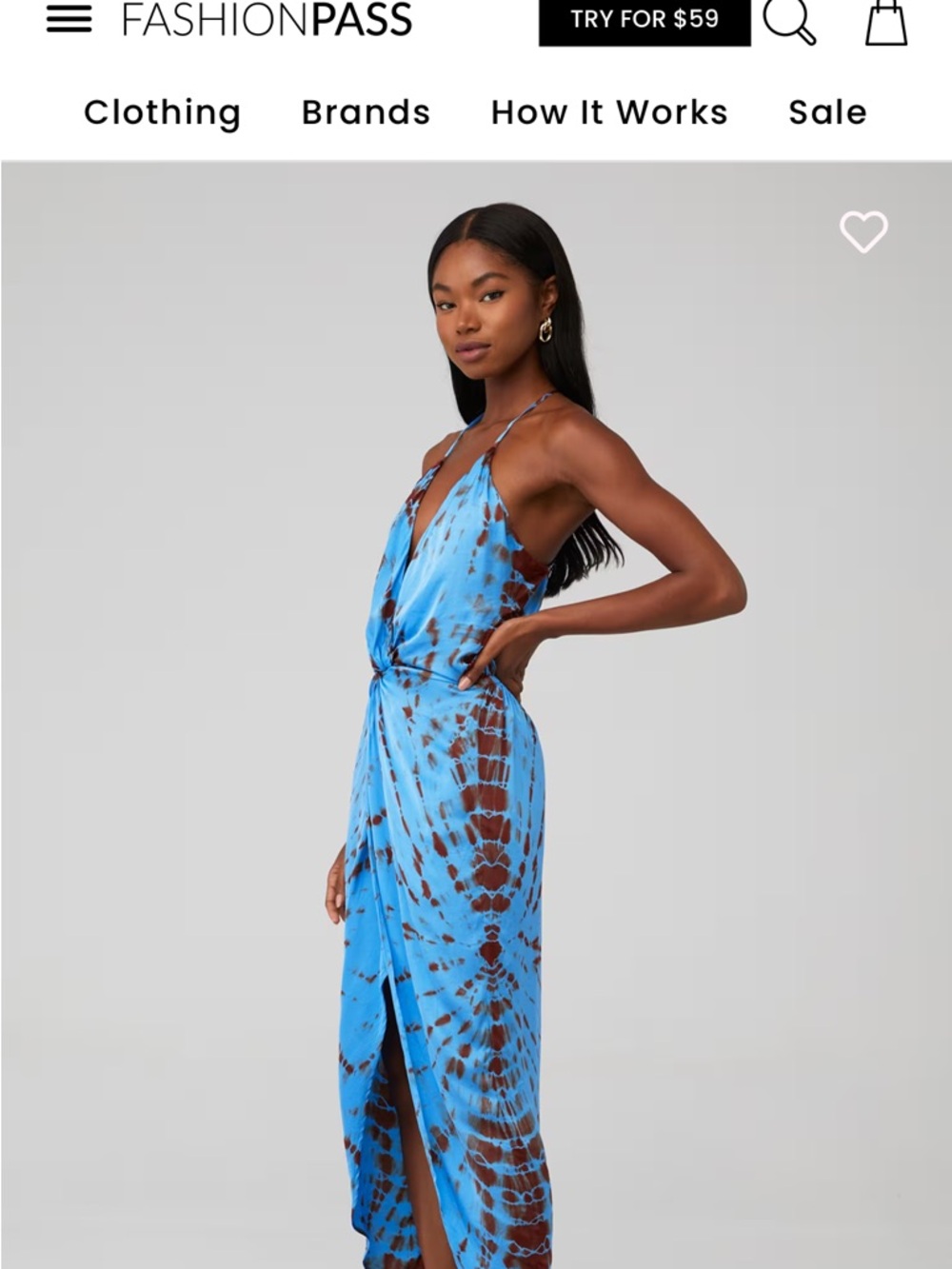 YFB Siren Slip Dress Blue Tie Dye Halter Cutout Midi Maxi Size M - Picture 2 of 3